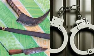 திண்டுக்கல் அருகே கத்தி உள்ளிட்ட பயங்கர ஆயுதங்களுடன் வழிப்பறி செய்வதற்கு சதித்திட்டம் தீட்டிய 4 பேர் கைது, 2 பேர் தப்பி ஓட்டம்..