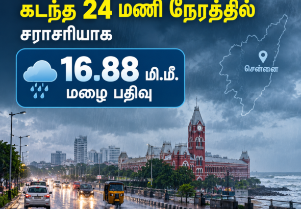 சென்னையில் 24 மணி நேர மழைப்பதிவு